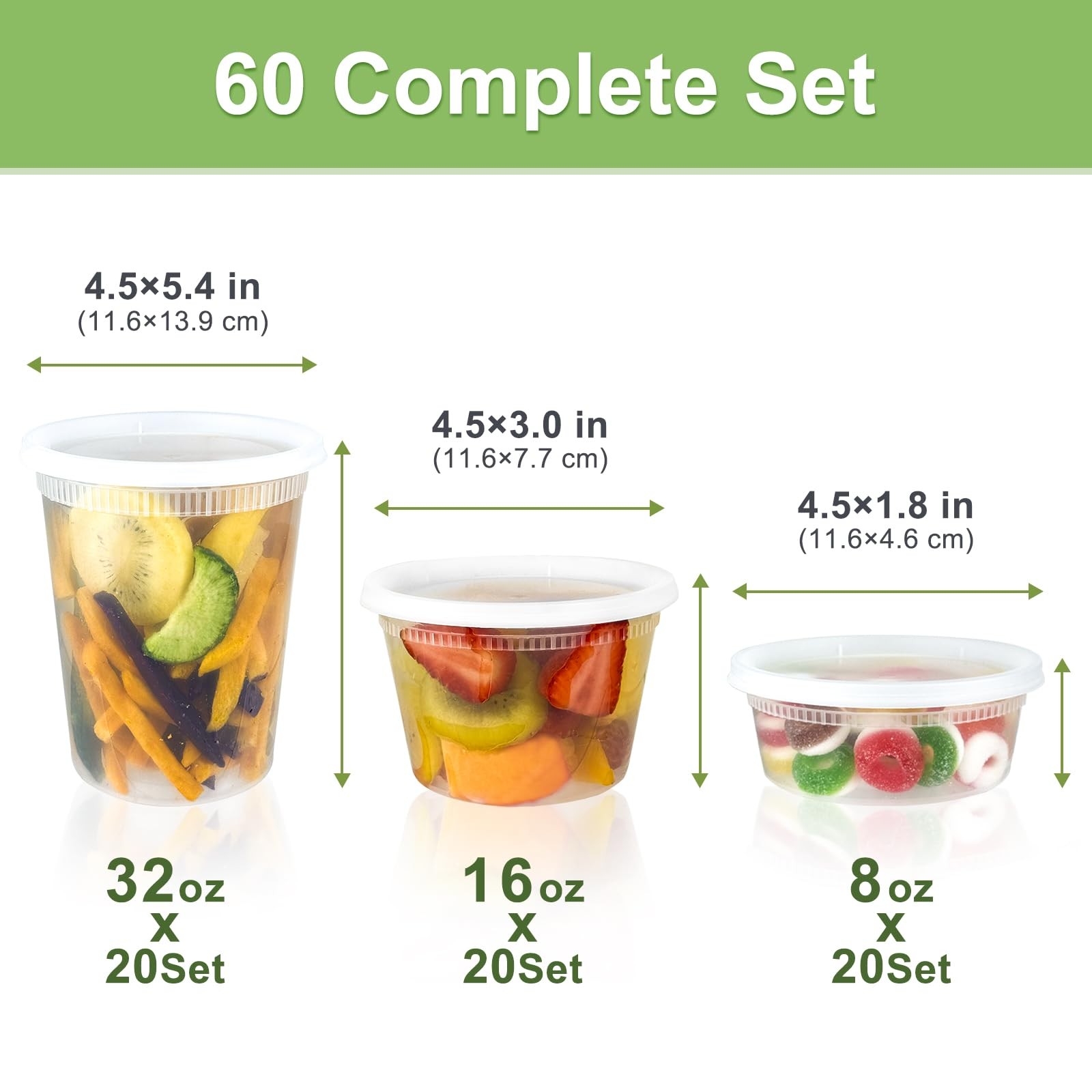 60 Sets (120-Piece) Deli Containers with Lids, 32/16/8 oz X 20 Set Each, Leak…