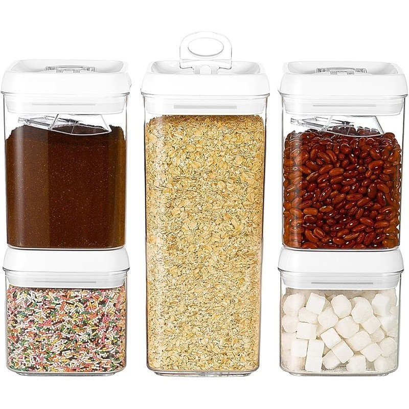 Large Food Storage Container Set W/ Airtight Lid & Built-In Scoop Holder New