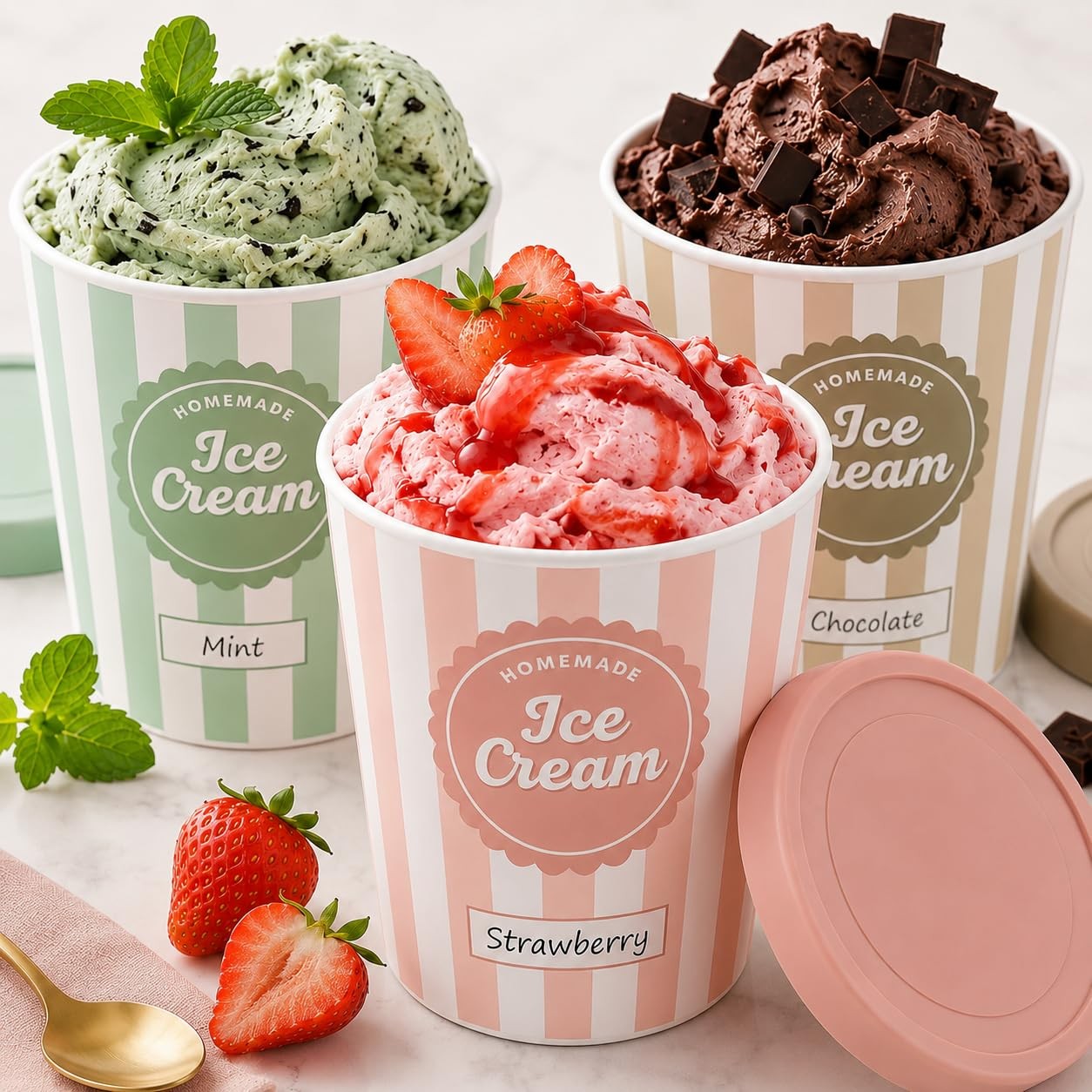 Set of 3 Reusable Ice Cream Containers 1 Quarts Ea. – Perfect for Homemade Sorbe