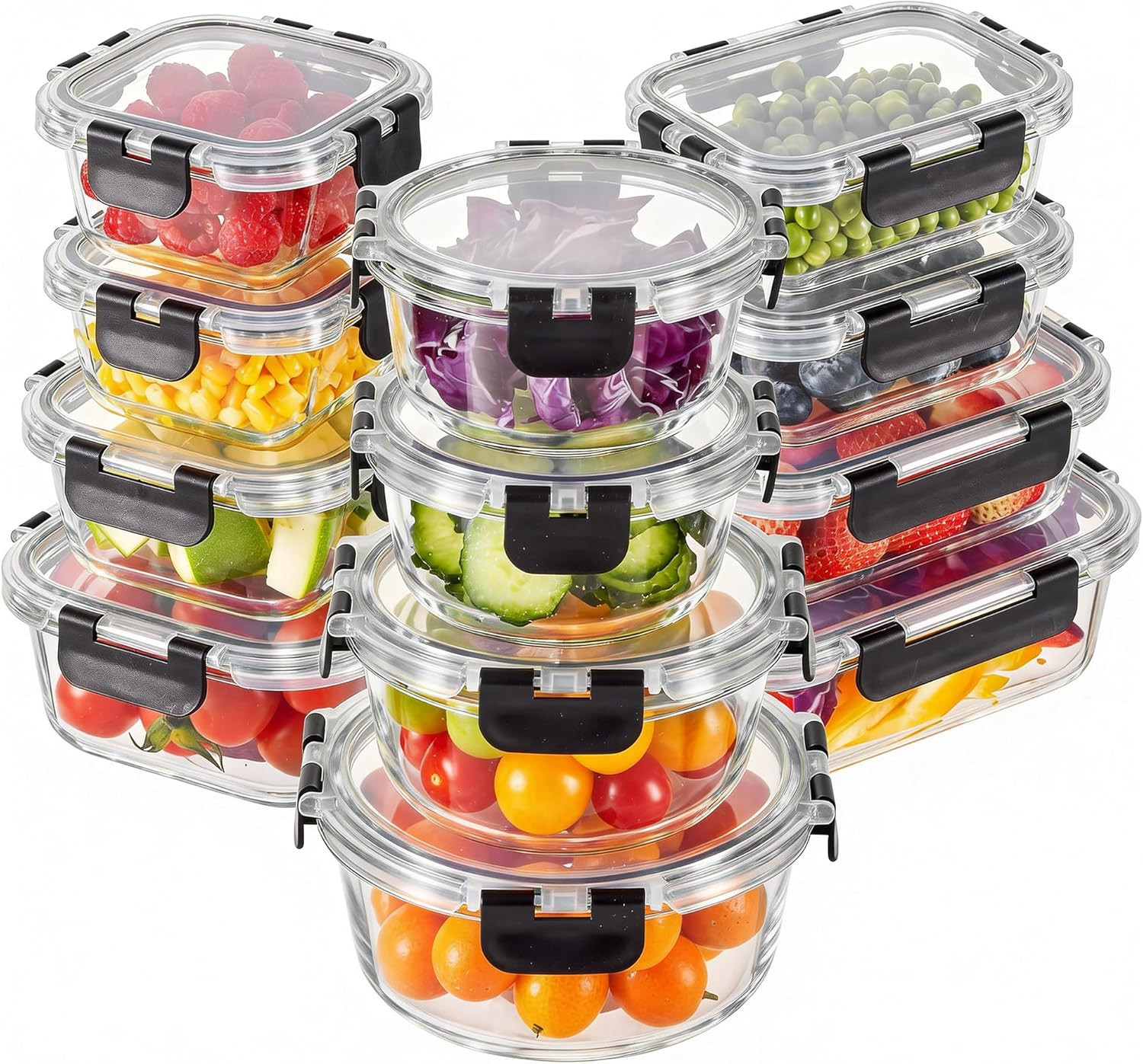 12-Pack Airtight Glass Meal Prep Containers with Lids – BPA Free & Leak Proof