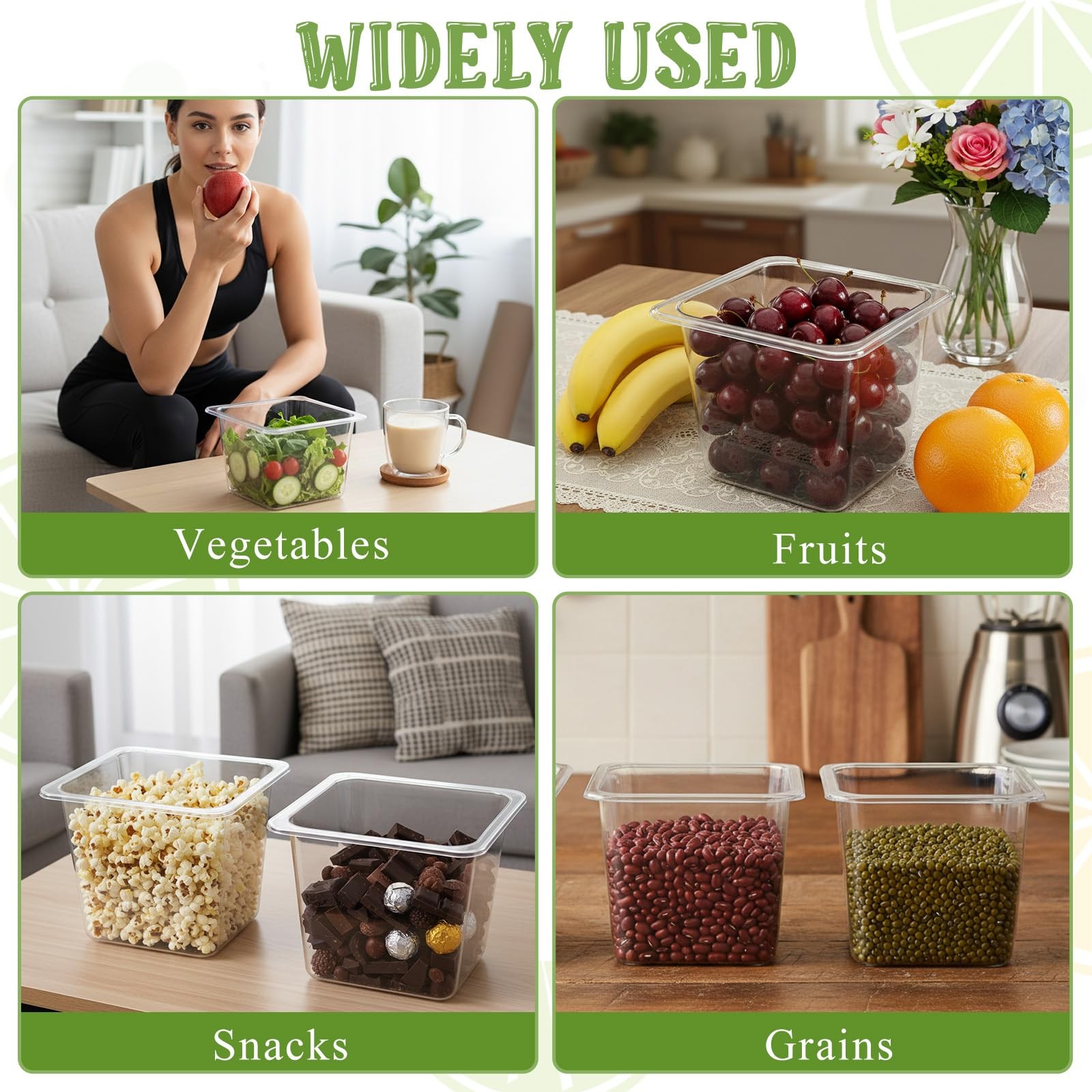 Plastic Food Pan with Lids 1/6 Size Stackable Food Containers with Capacity I…