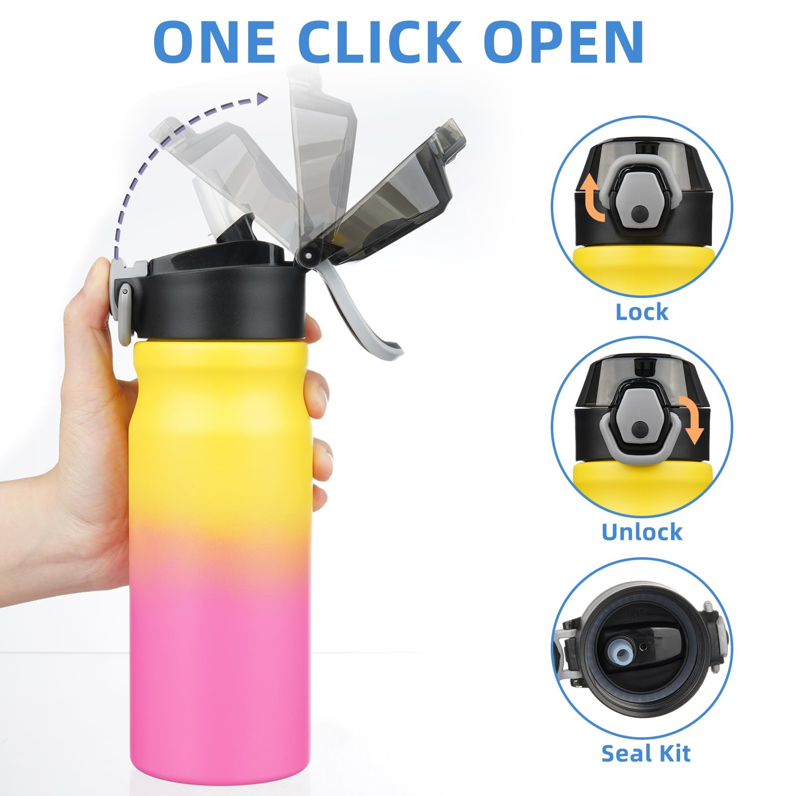 Bjpkpk Stainless Steel Insulated Water Bottle Straw Lid 18Oz Reusable Metal