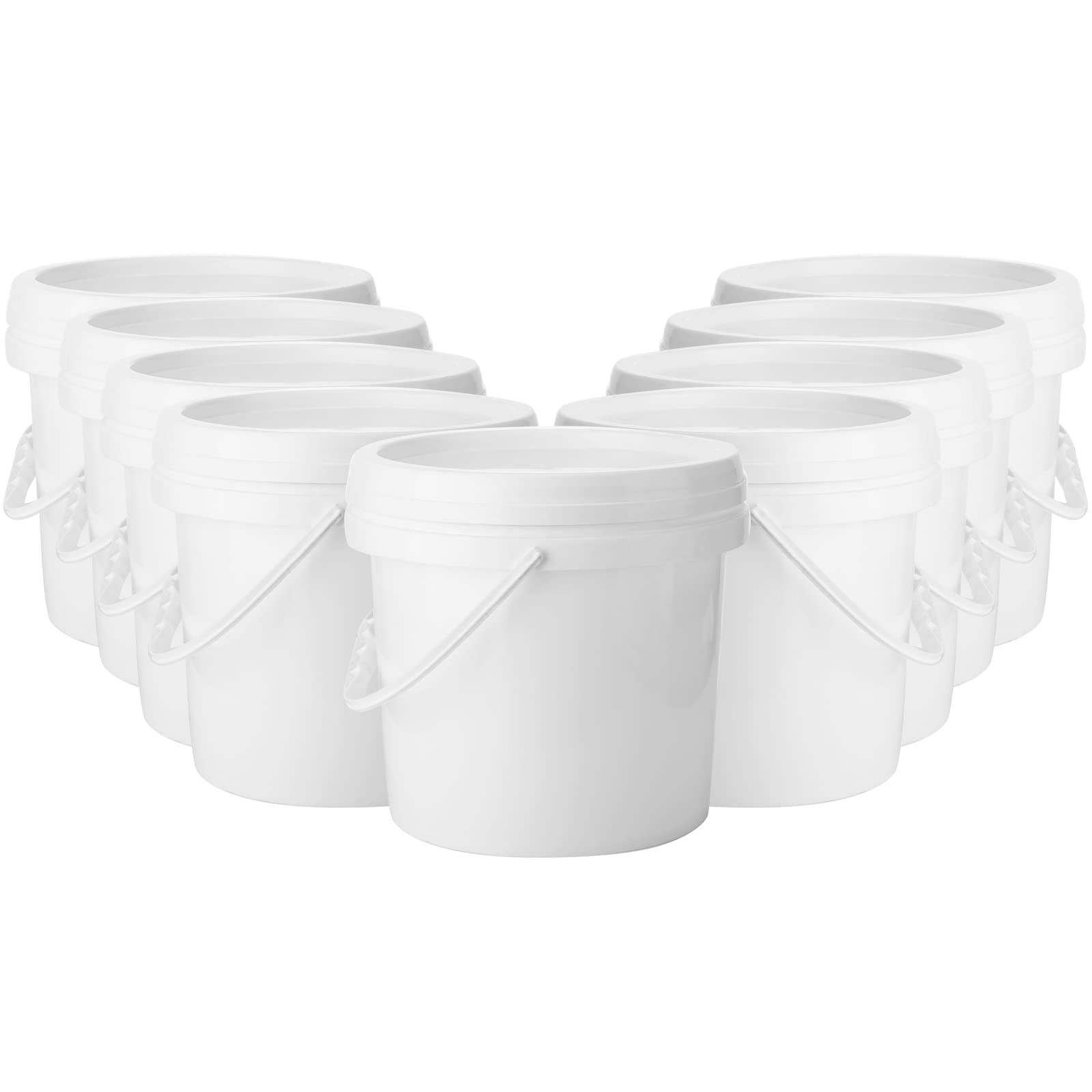 Gerrii 10 Pack White Plastic Bucket with Handle and Lid Food Storage Bucket C…