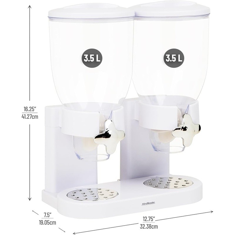 Airtight Dual Cereal Dispensers 3.5L Portion Control Twist Valve Crumb Tray New
