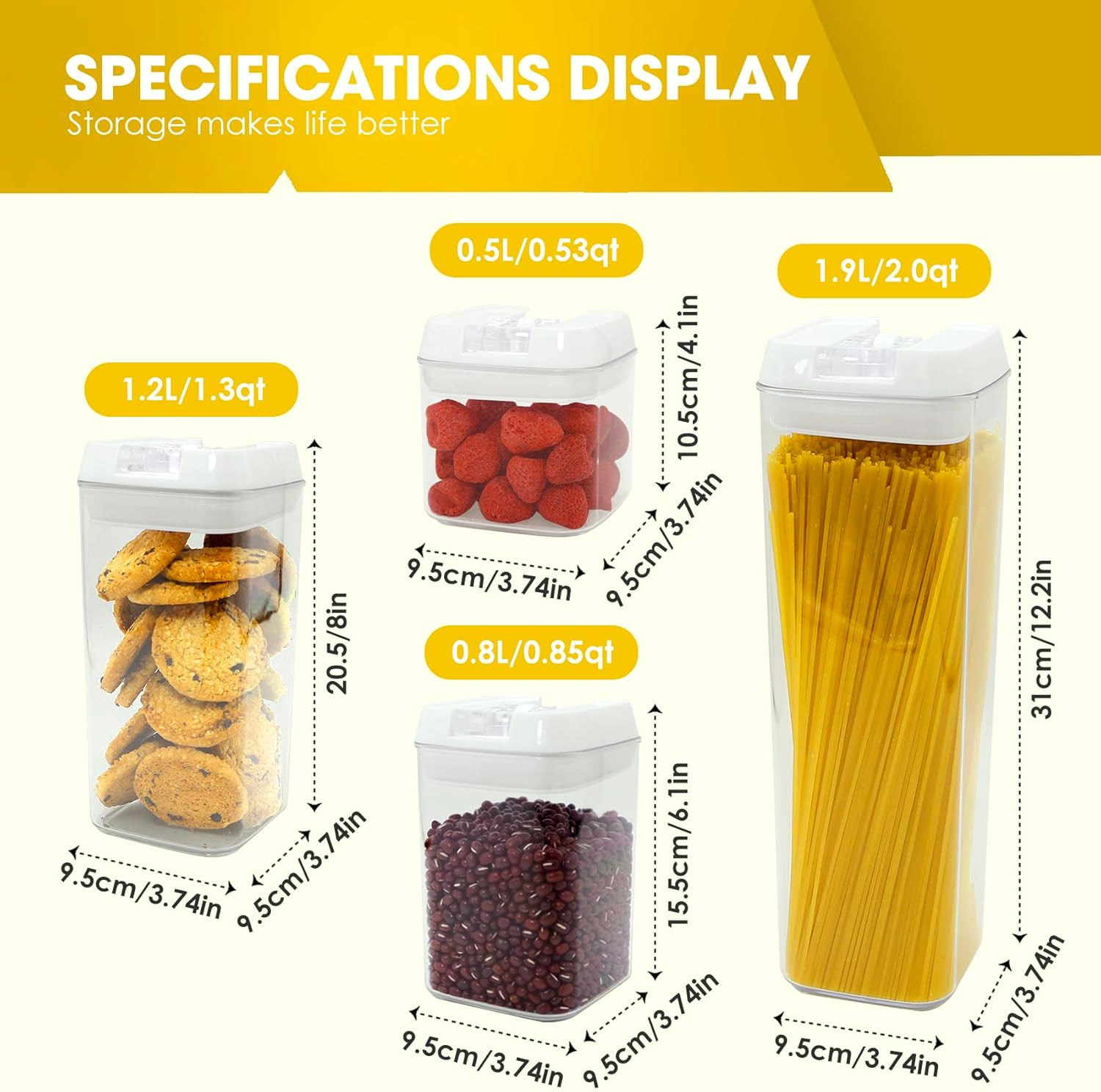 Airtight Food Storage Containers Lids 7 PCS BPA Free Kitchen Canisters Pasta Dry