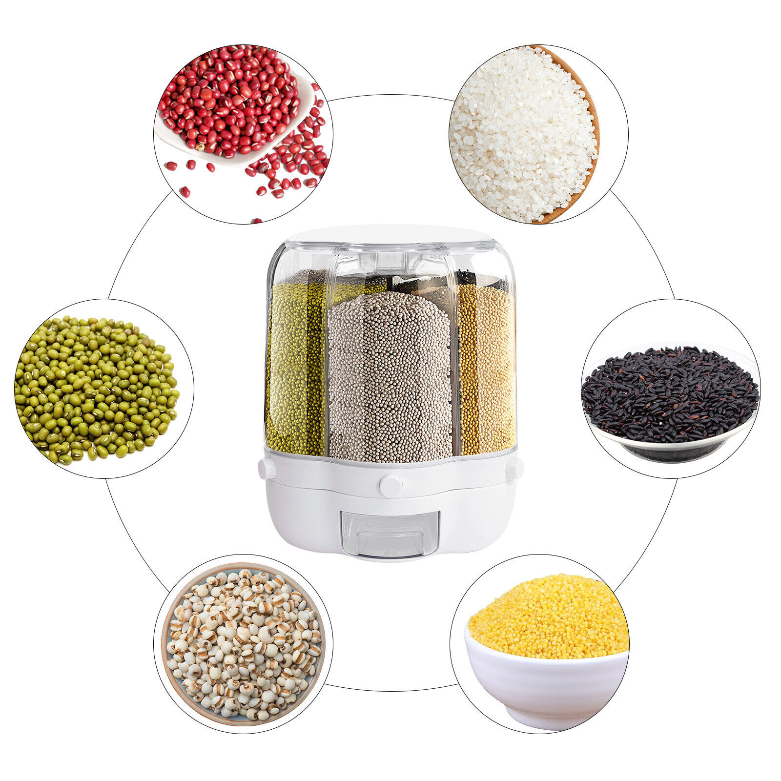 27LBS Large Rotating Storage Container 360° Food Grain Rice Dispenser Sorted USA