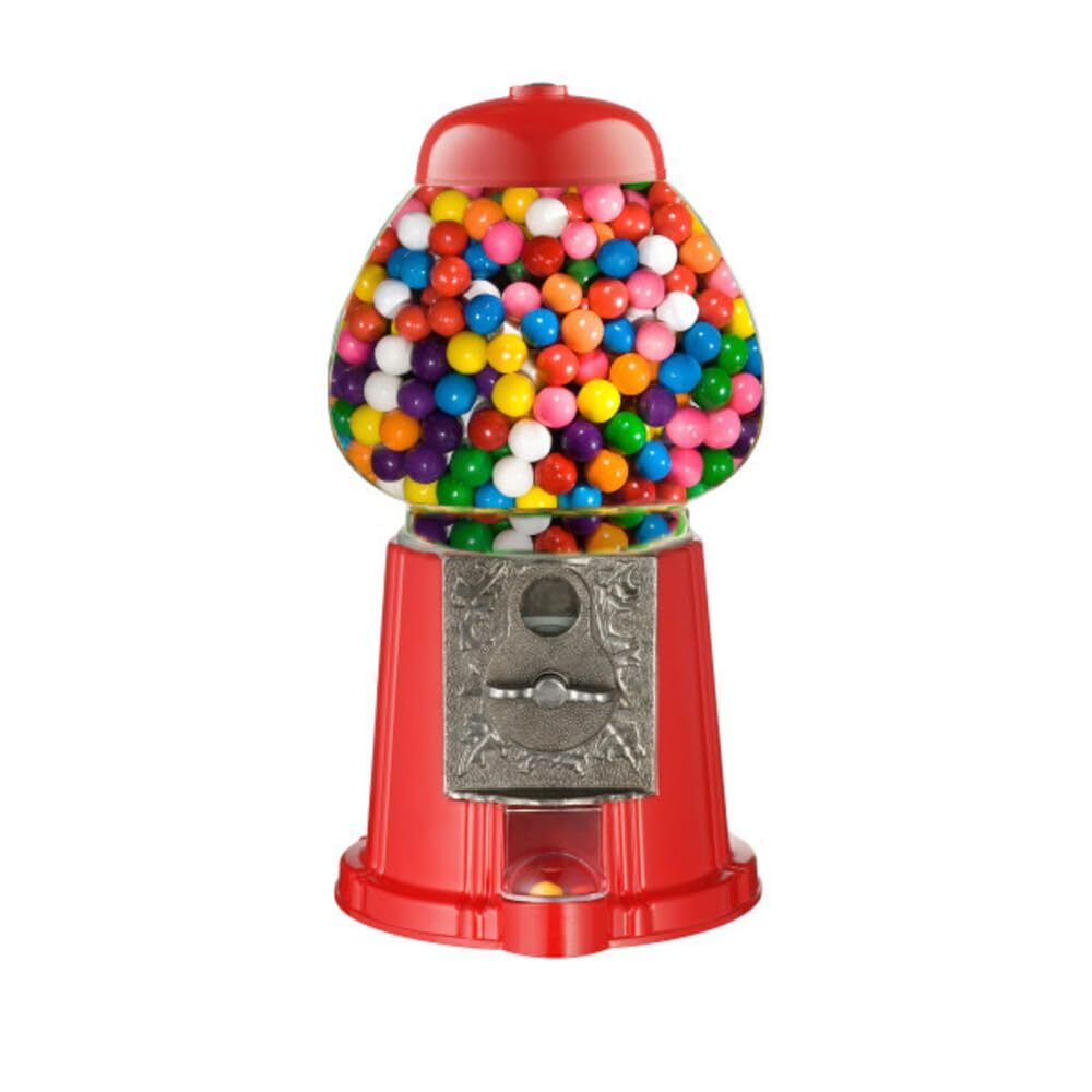 Retro-Style Coin-Operated Gumball Machine 11-Inch Cast Metal with Free Spin Red