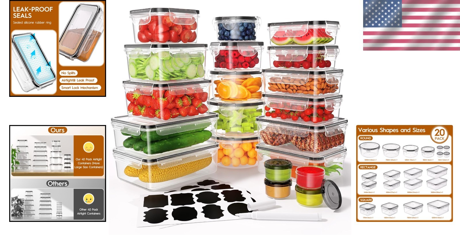 40 PC Food Storage Set with Airtight Lids – Perfect for Meal Prep & On-the-Go