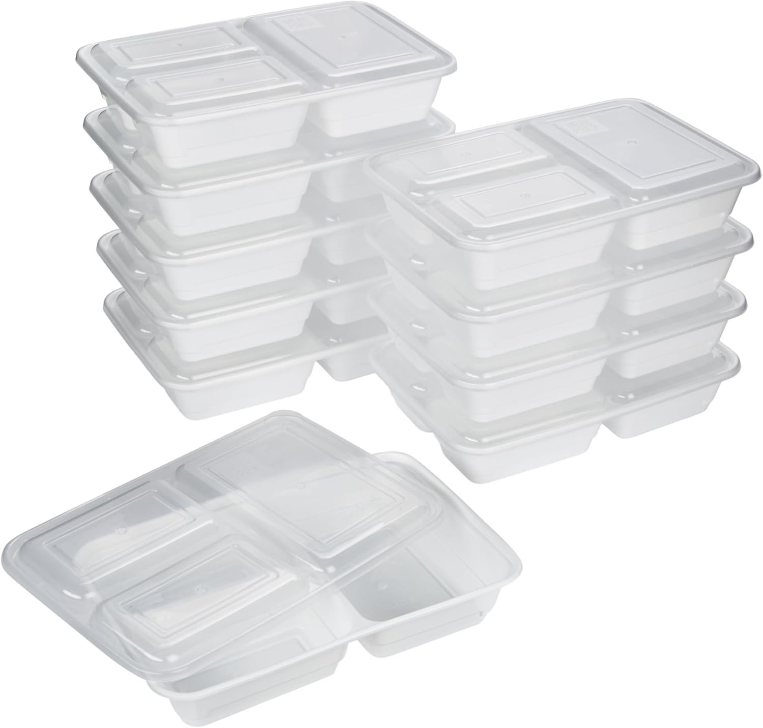 Meal Prep Rectangle Three Compartment 20-Piece, White, Made without BPA