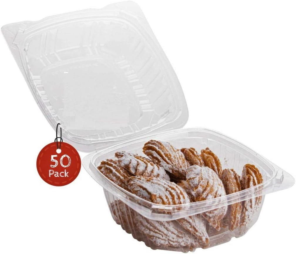 Dessert Containers, (Pack of 50-6x6x3) Disposable Plastic Clamshell Food Contain