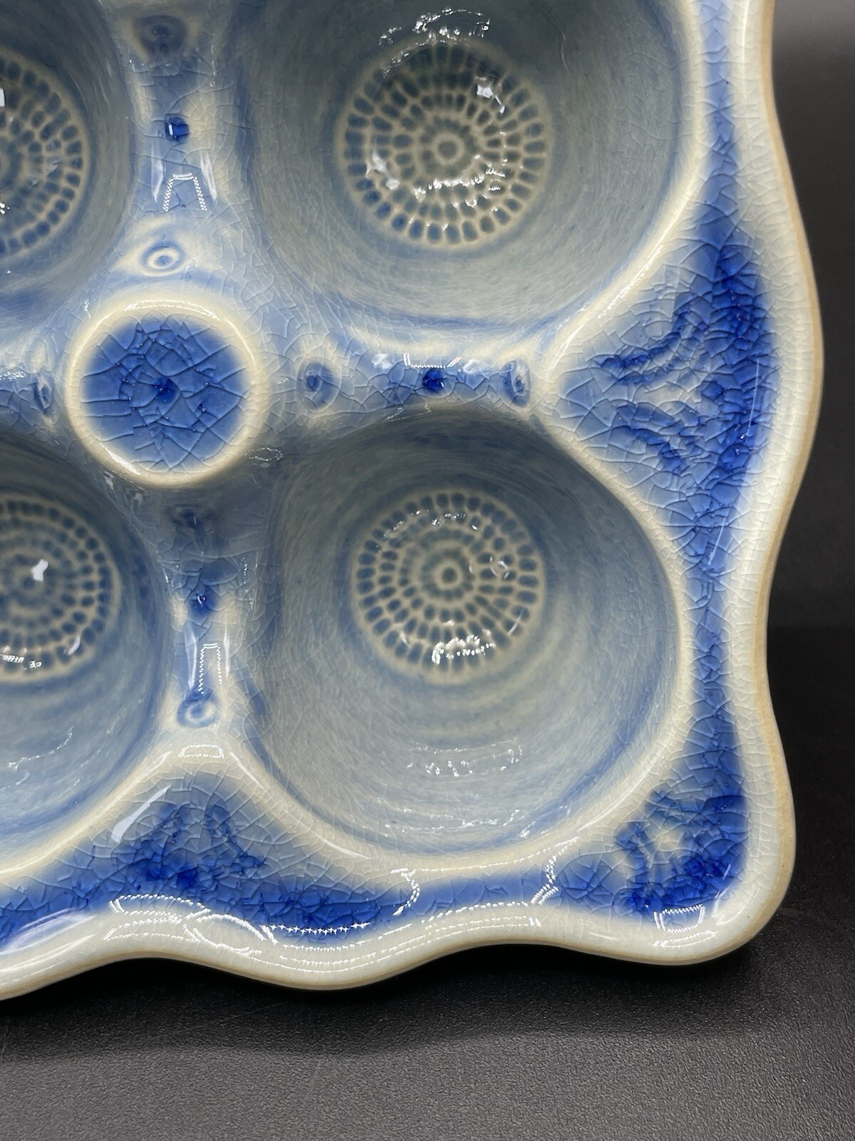Anthropologie Old Havana Egg Crate Crackle Glazed Stoneware 1/2 Dozen Blue New