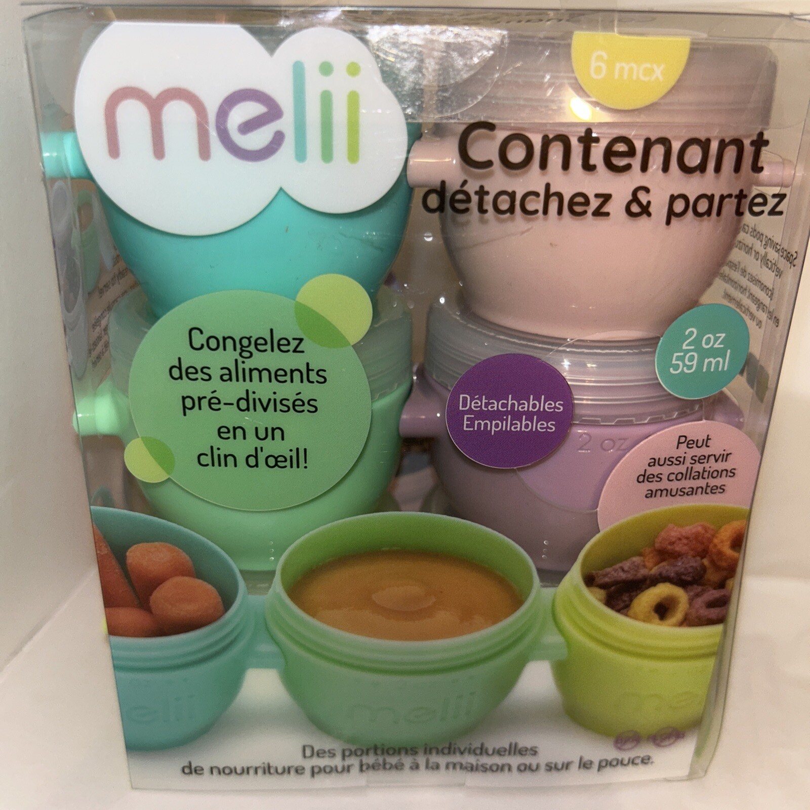 Melii NEW Snap & Go Pods Baby Food Storage Containers with lids,2oz six pack