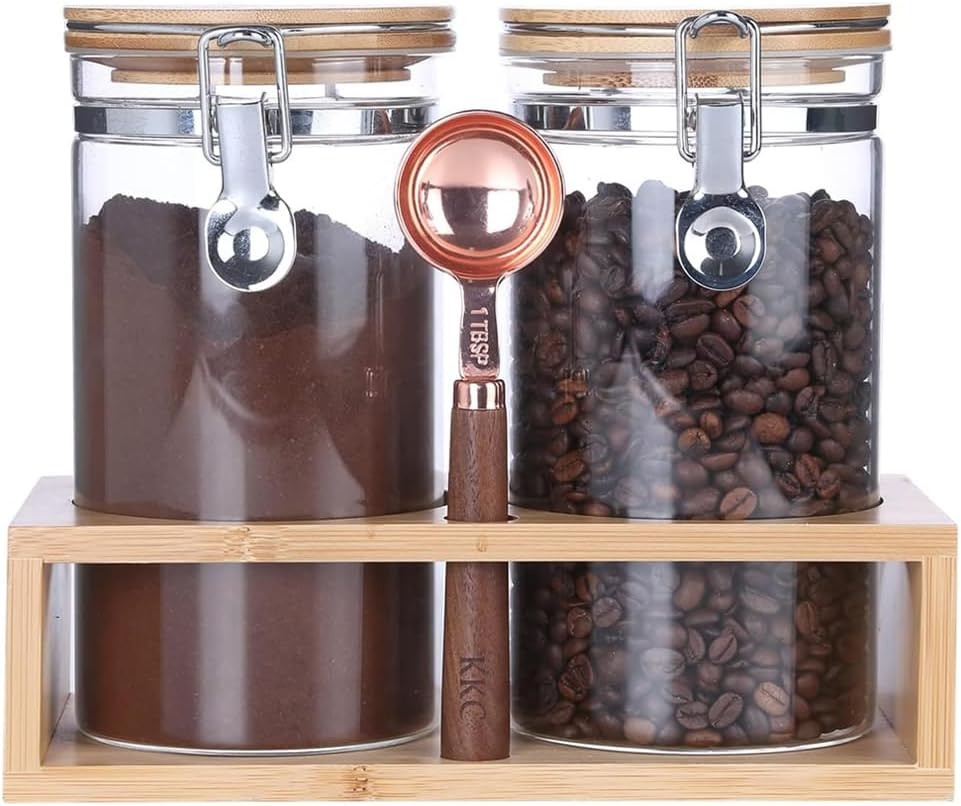 Airtight Glass Storage Jars with Bamboo Lids for Coffee, Tea, and Nuts