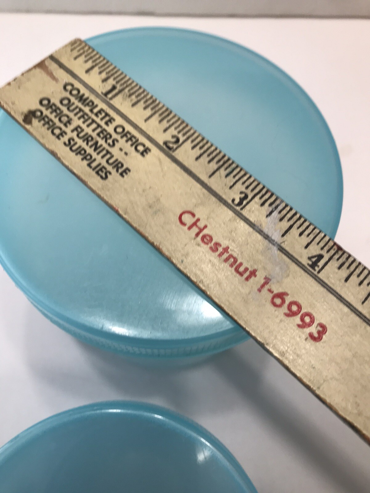 2 Stacking Vtg Food Fruit Storage Containers Blue Screw On Lids Dragon ware USA