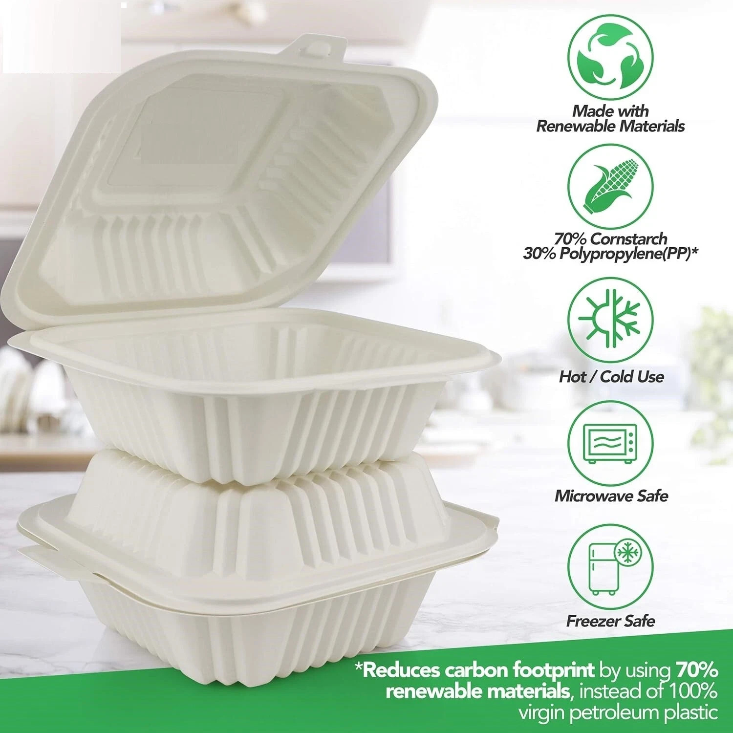 250 pcs Disposable Clamshell Food Take Out Container Box To Go 6″ x 6″ x 3.25″