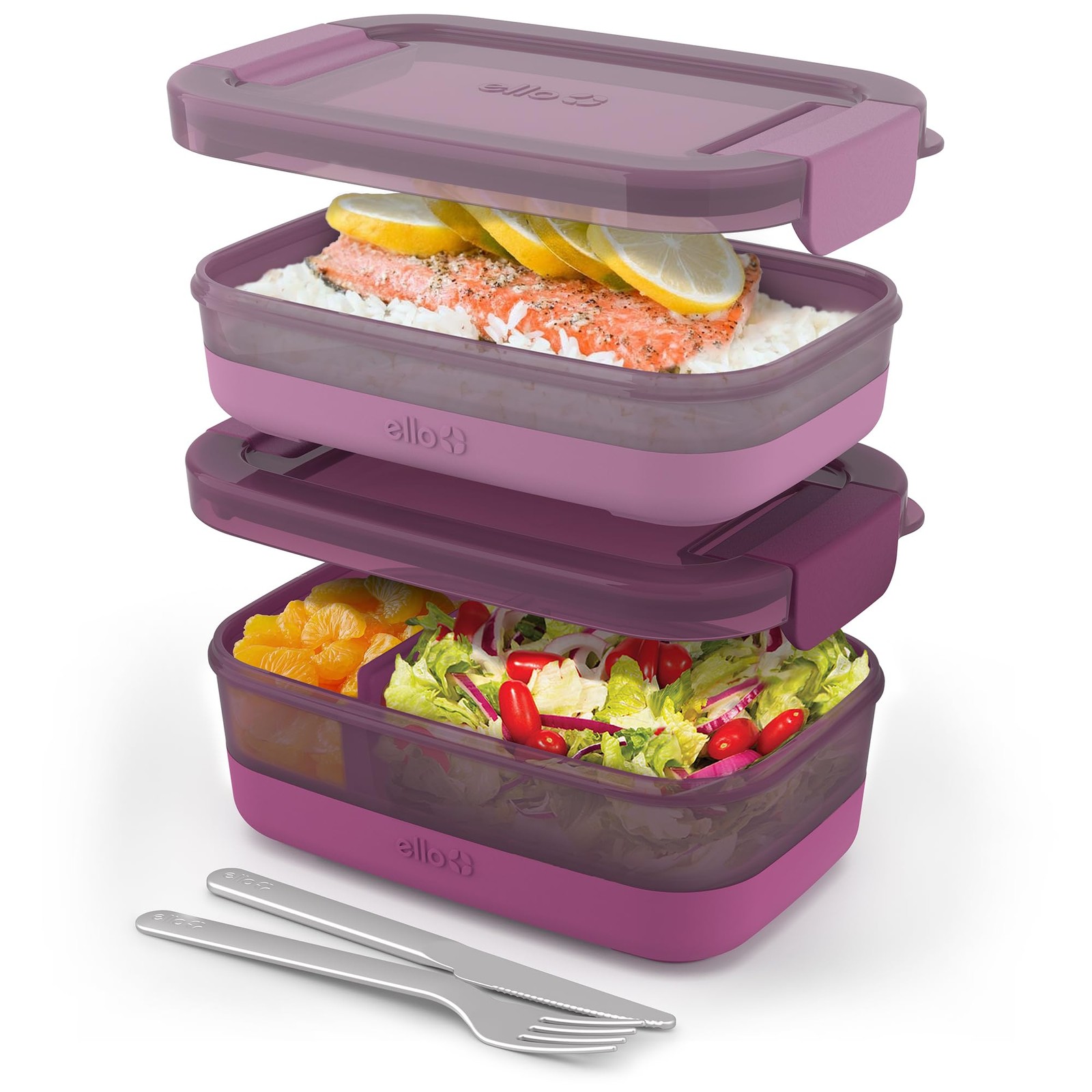 2-Pack Lunch Stack Plastic Food Storage Container Bento Box with Airtight, Le…
