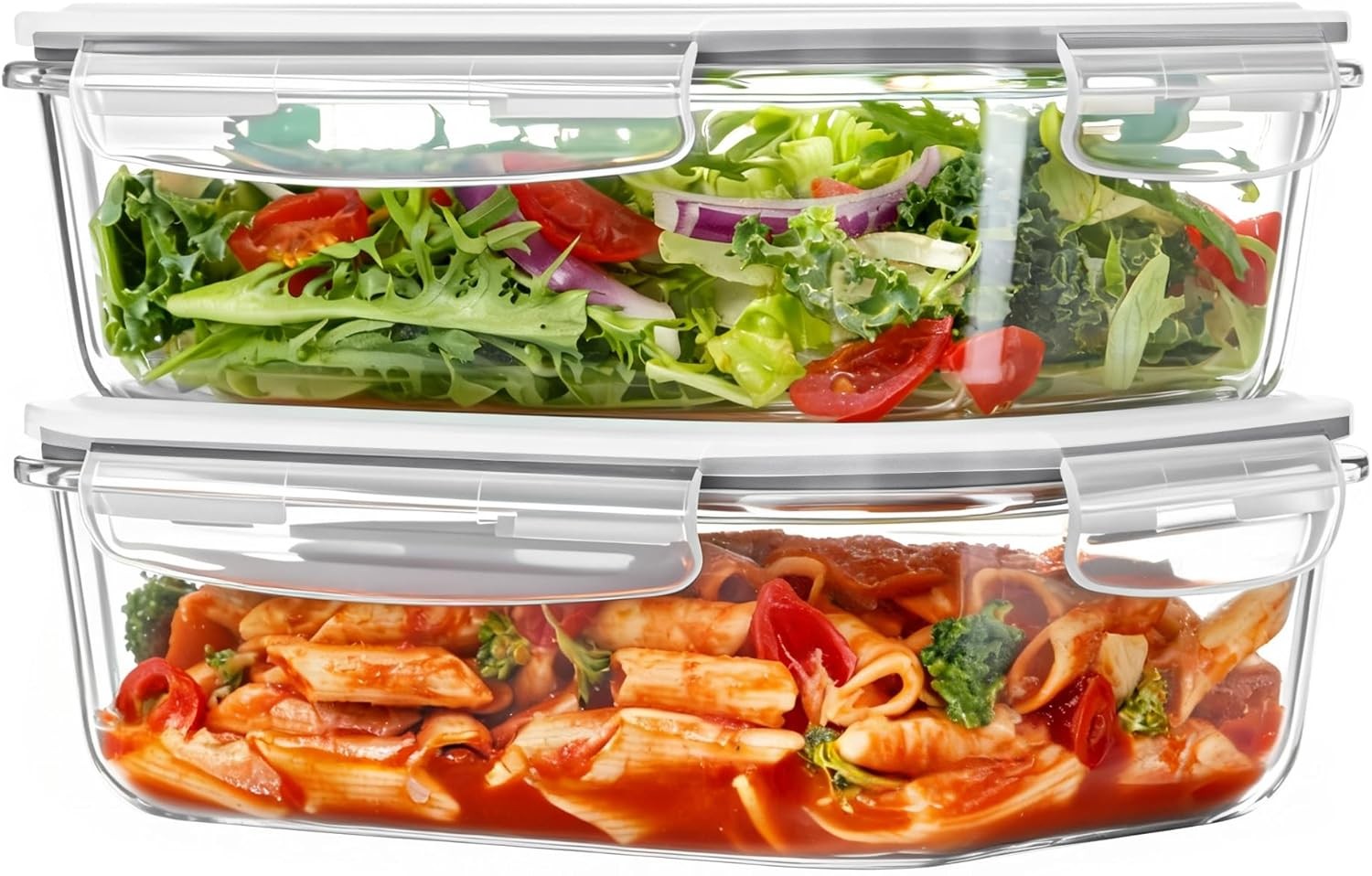 2Pack 1860ml/63oz Large Glass Storage Containers W/ Lids Meal Prep Food