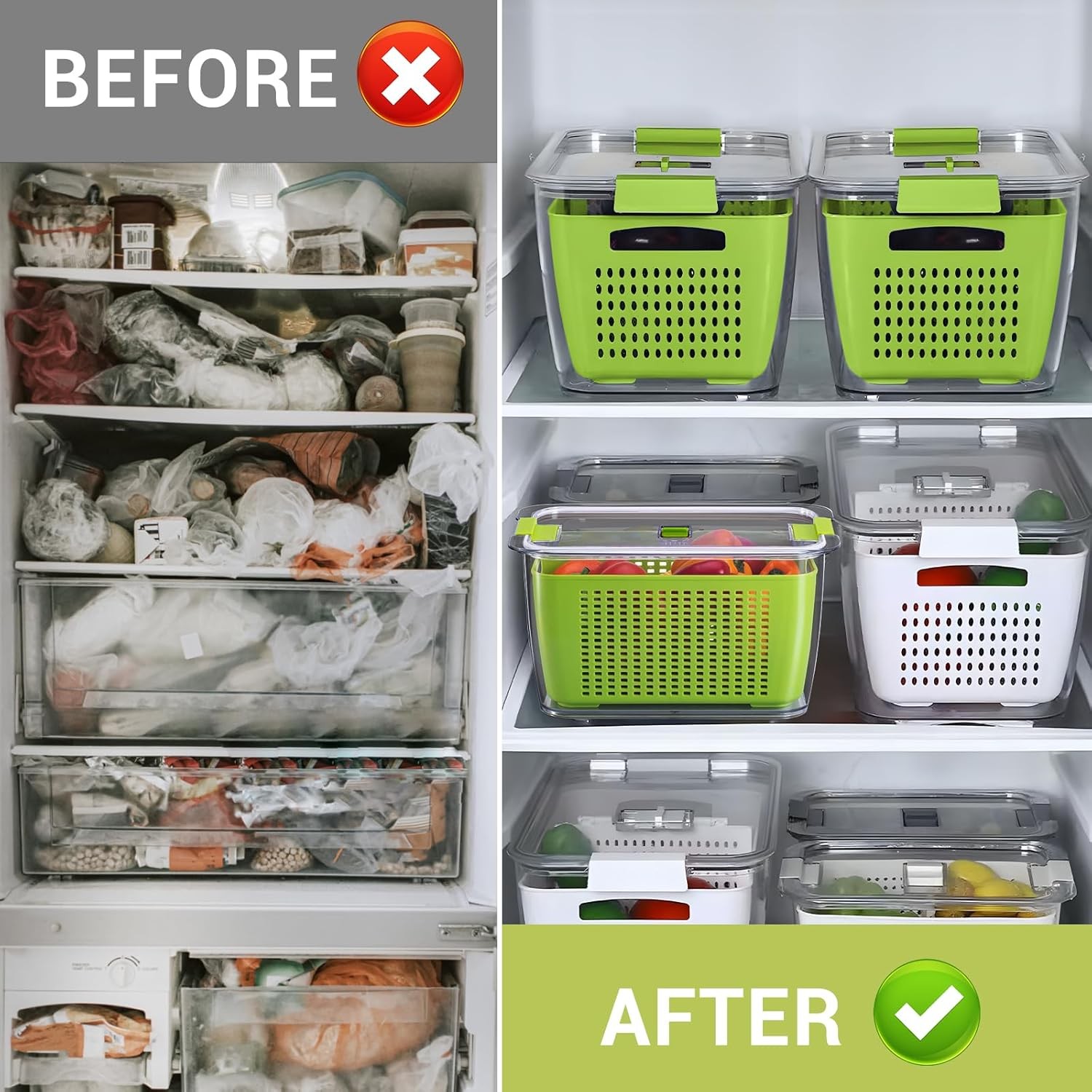 Fruit and vegetable storage box,set of 4 refrigerator storage containers