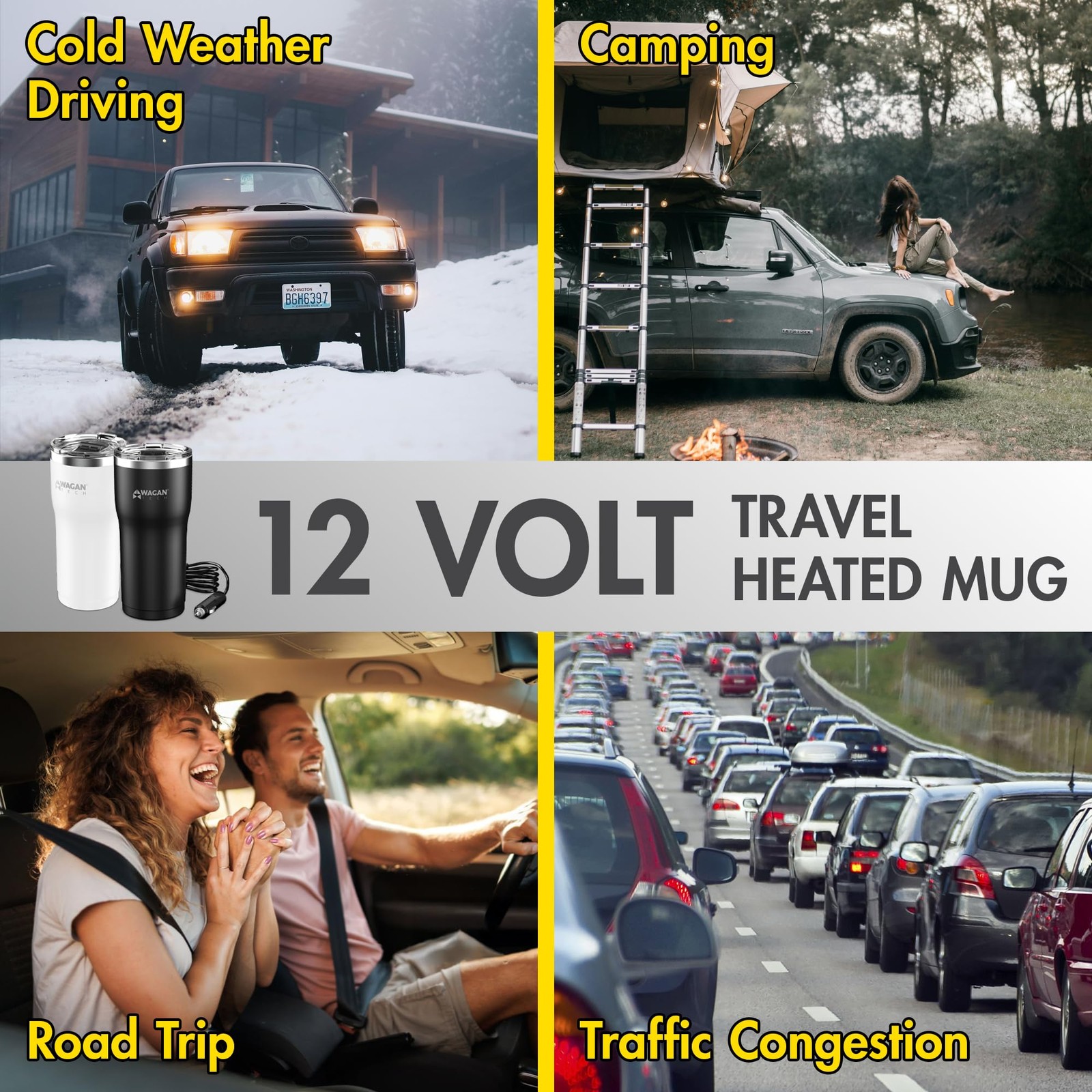 Wagan El6101 12V Travel Car Heated Mug Portable 16Oz Stainless Steel Usbc Pd20W