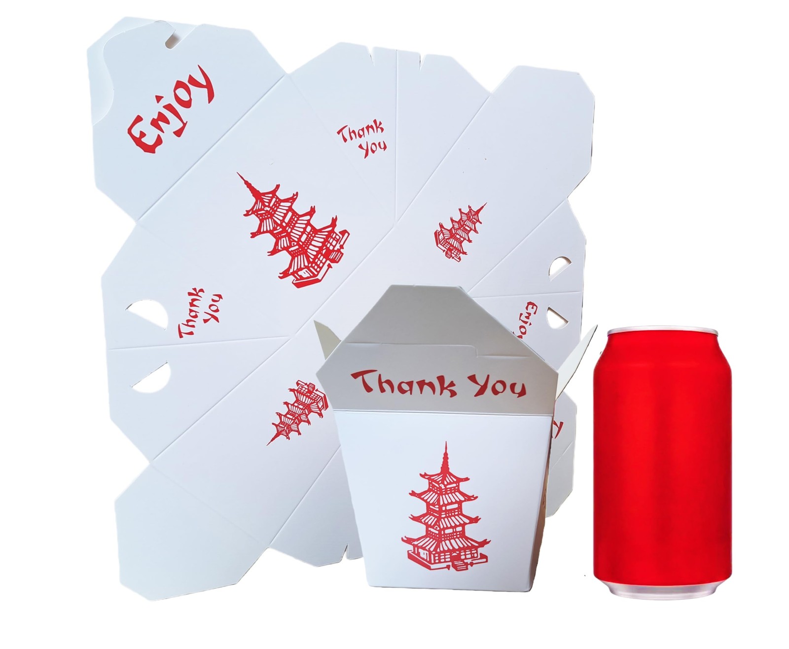 50 PCS 16oz Chinese Take Out Paper Box Noodle Food Container Collapsible Red