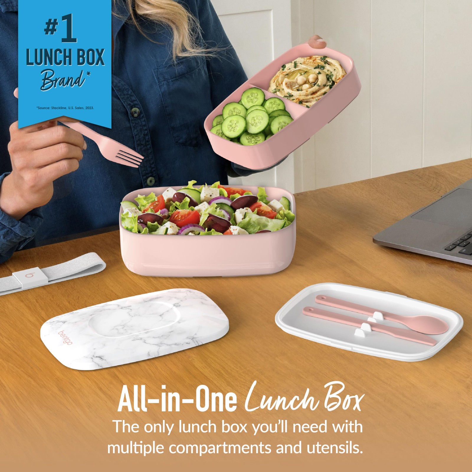 Bentgo Classic – Adult Bento Box, Stackable 7 inches x 4 inches, Blush Marble