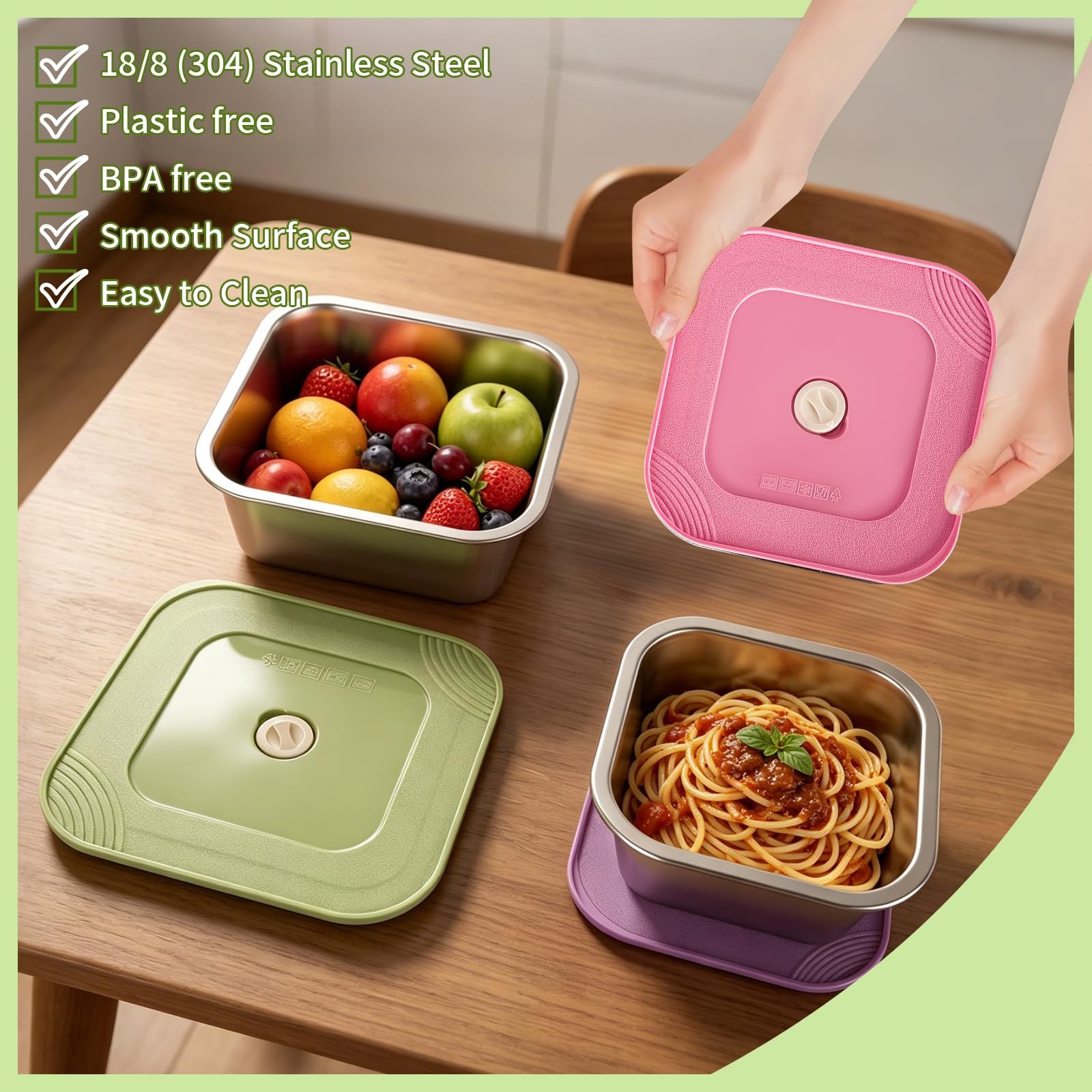 Stainless Steel Container with Lids Set of 4, (13.5, 24, 34, 47oz) Nesting De…