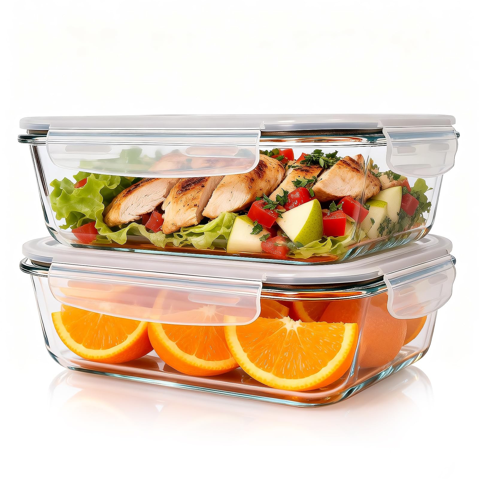 2 Pack 78oz/2300ml Large Glass Storage Containers with Lids, Meal Prep Food C…