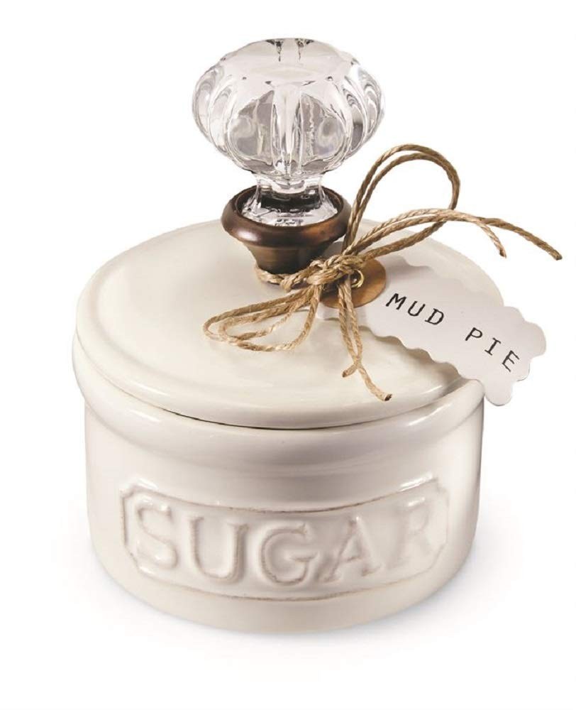 Mud Pie Door Knob Sugar Bowl, White 5.85H X 6.7L X X 6.35W,