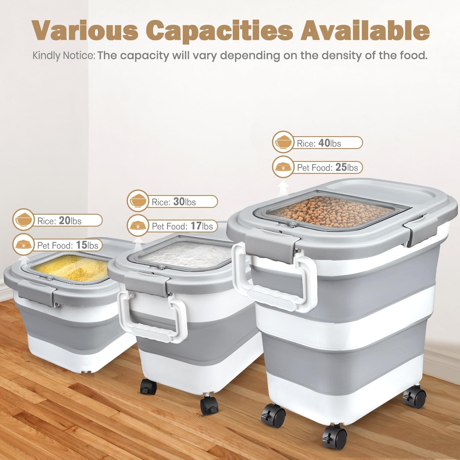 Komzon Rice Storage Container, Collapsible Airtight 10-40 Lb Rice Storage Con…