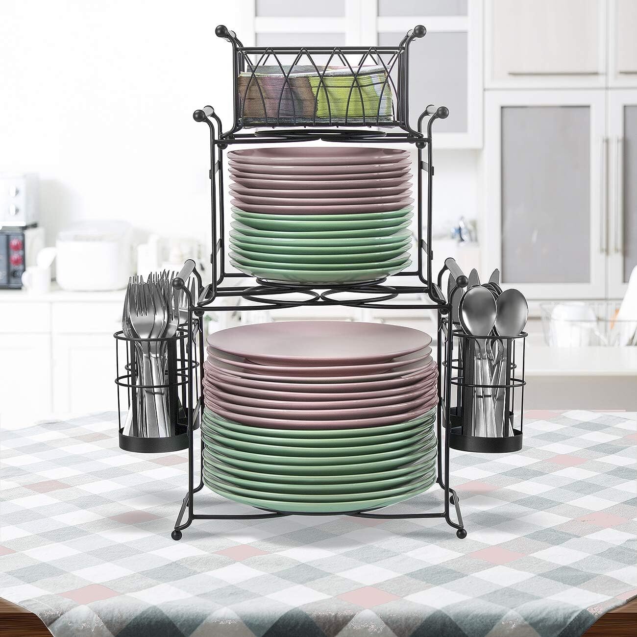 Buffet Caddy – 7-Piece Set – Plate, Napkin, and Silverware Holder – Carbon Steel