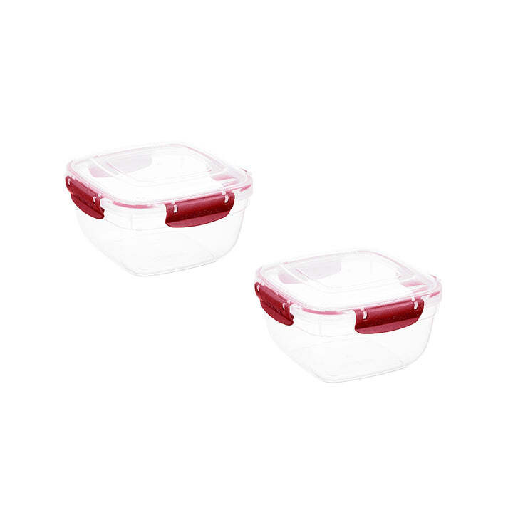 Superio Plastic Food Storage Containers, Airtight Lids, 48 oz., Red, 2 pack