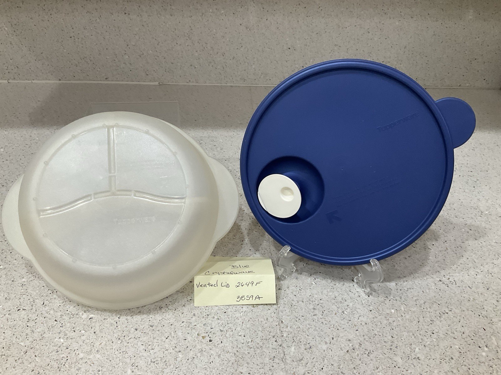 Tupperware 3859A Crystalwave Divided 3pc Lunch Container & Blue Vented Lid 2649F