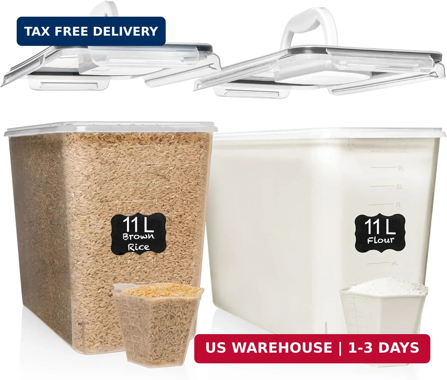 Shazo 2 PC (11L | 372 oz) Flour Sugar Storage Containers with Easy Carry Handle