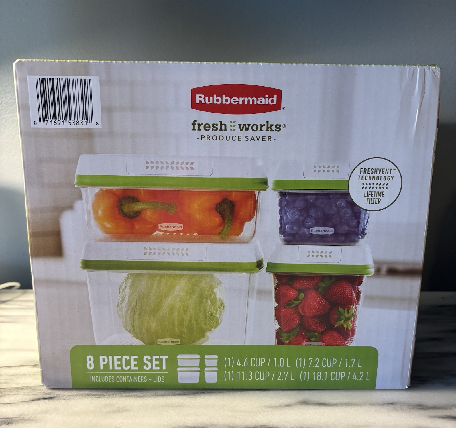 Rubbermaid Fresh Works Fresh Produce Saver – 8 Piece Set – Brand New