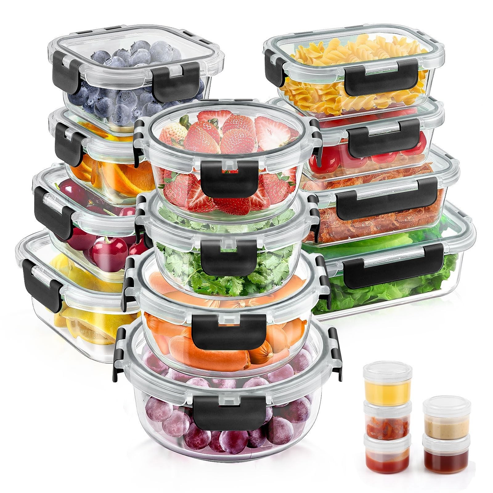 34pcs Glass Food Storage Containers with Lids Set, Airtight Glass Meal Prep…
