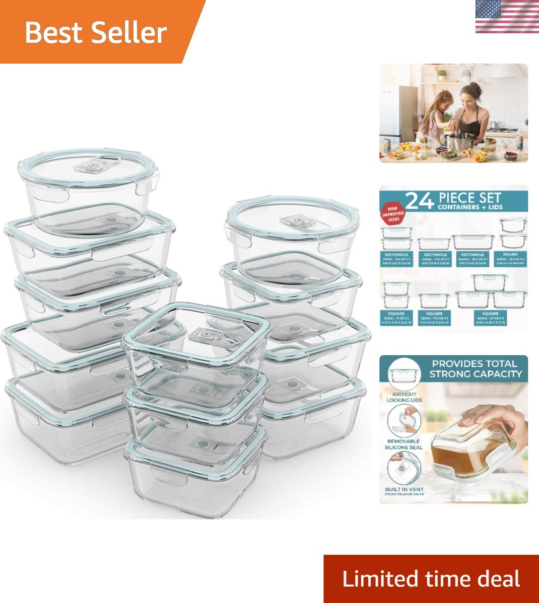 24-Pc Borosilicate Glass Meal Prep Containers – Oven & Freezer Safe