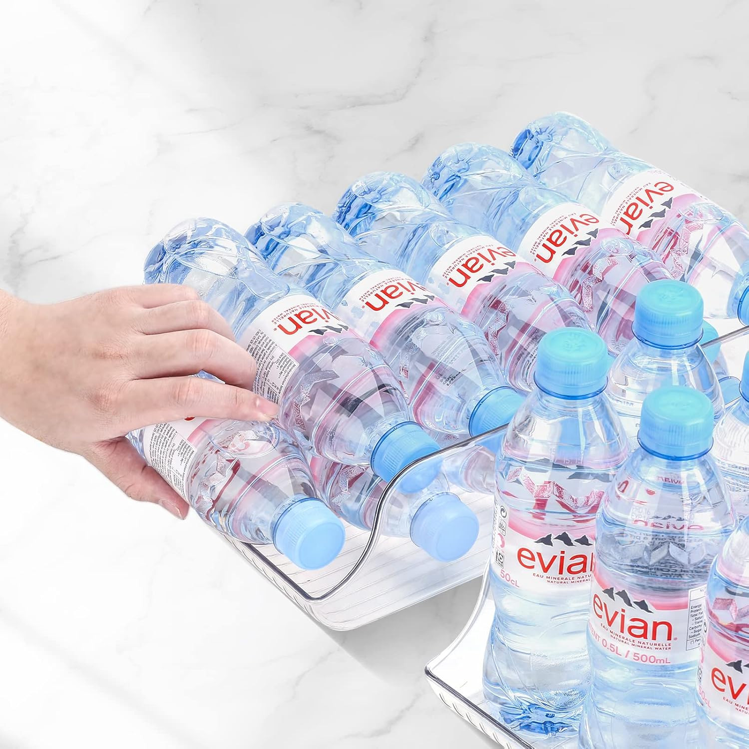 Puricon 2 Pack 16.9 oz Water Bottle Dispenser Organizer for Refrigerator Plastic