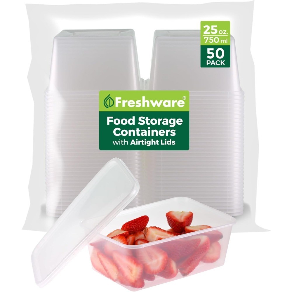 Food Storage Containers [50 Set] 25 oz Plastic Deli Containers with Lids,