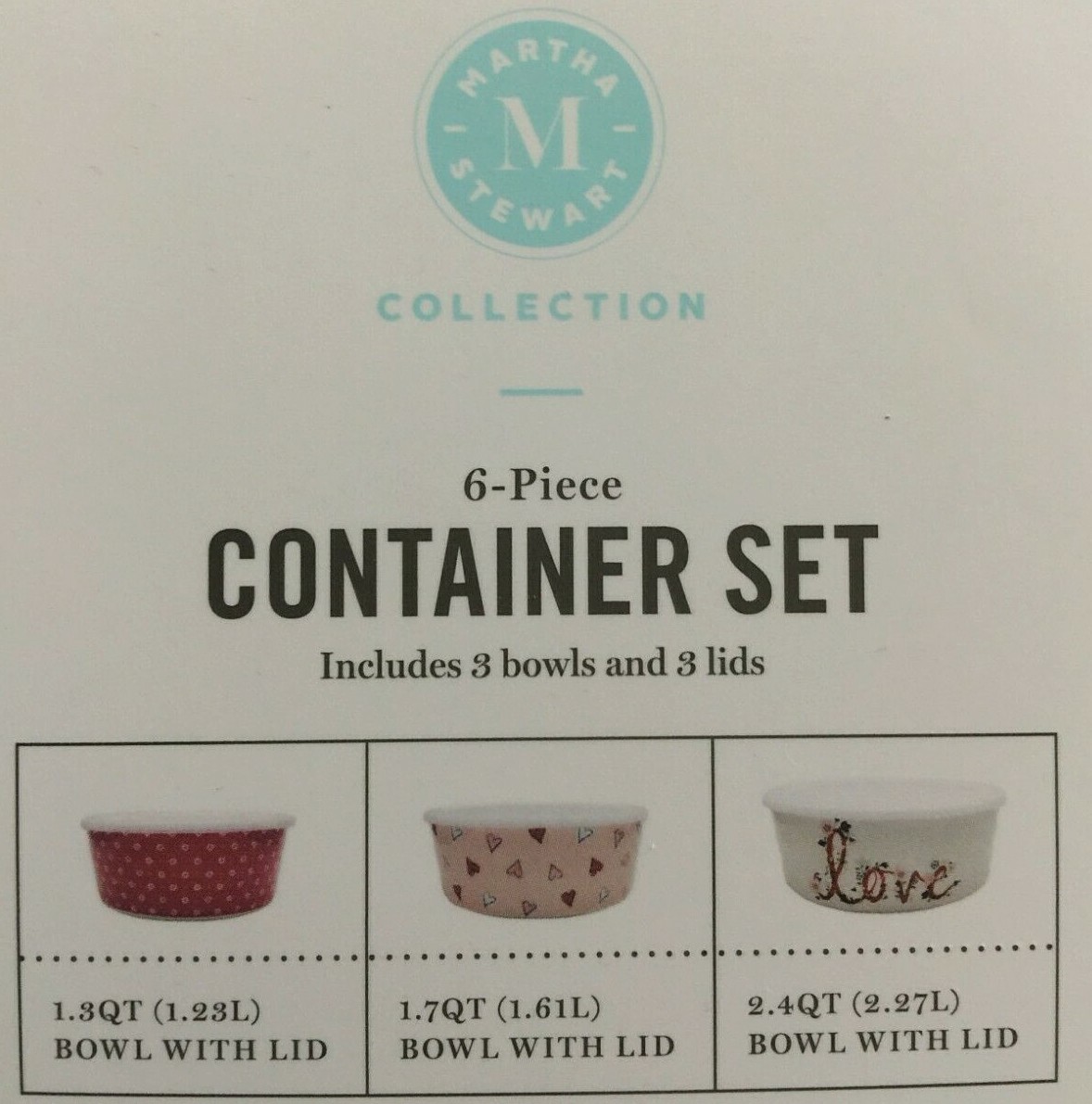 Martha Stewart 6 – Piece Nesting Container Set – Mixing Bowls – Christmas Love