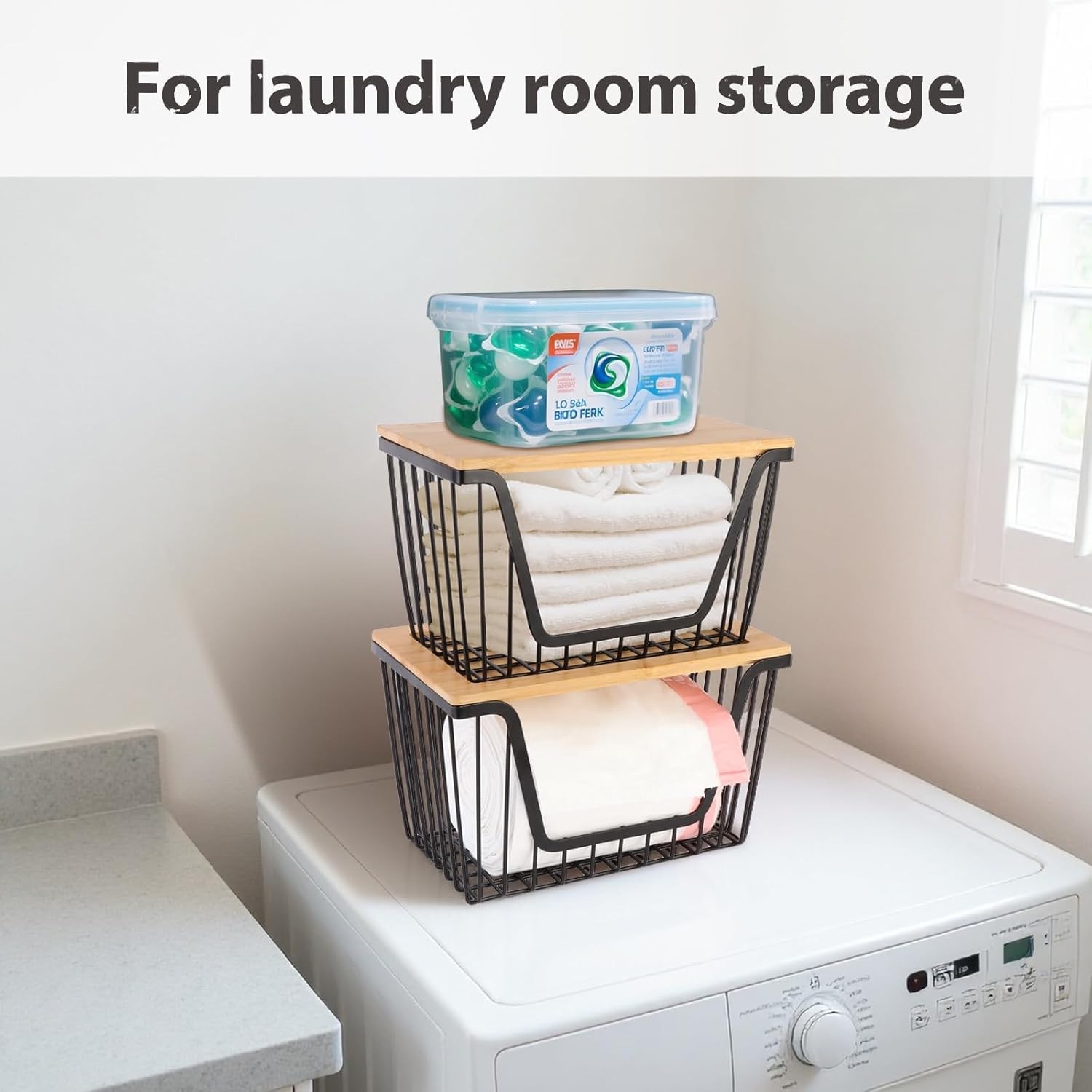 Modern Stackable Storage Bins for Fruits, Vegetables – 2-Pack Iron Baskets