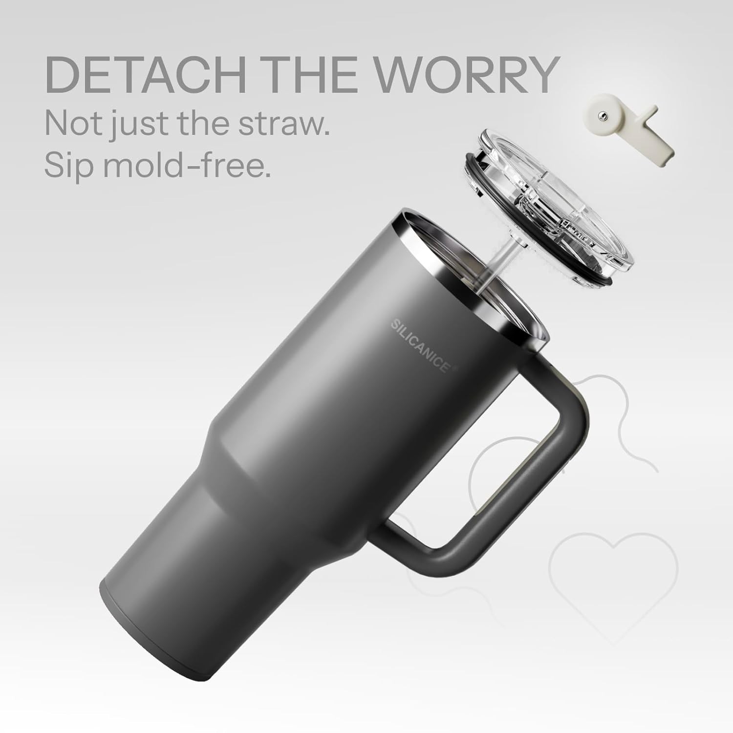 SILICANICE 40 Oz Insulated Tumbler Leakproof with Detachable Flip Straw Lid Grey