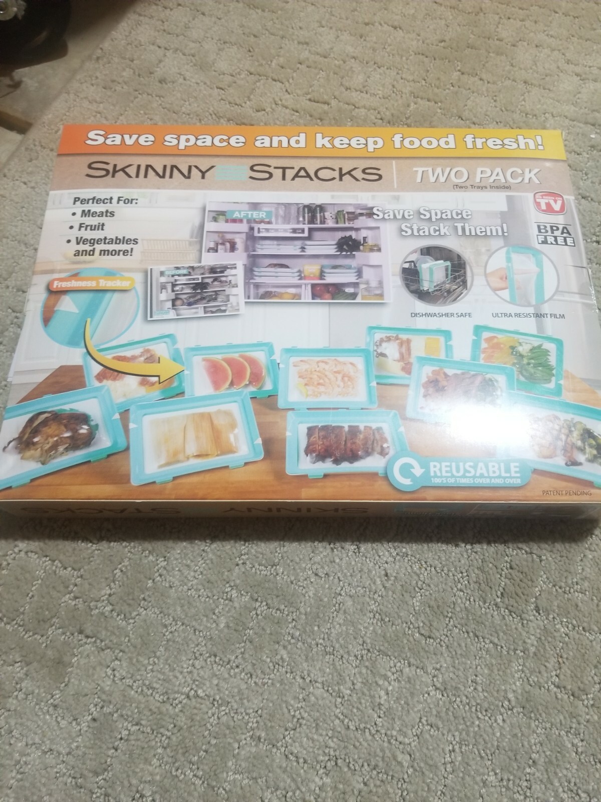 Set of 2 Skinny Stacks Reusable Food Storage Trays BPA free