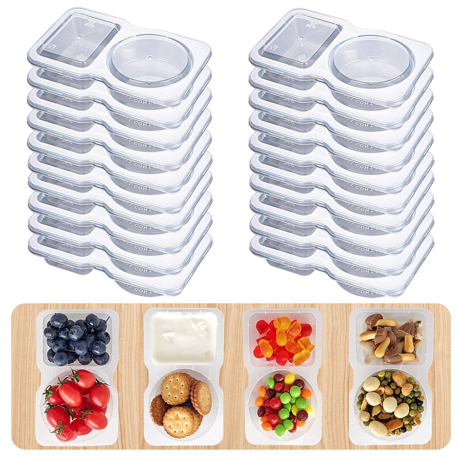 20Set Snack Containers, Leakproof Reusable Food Storage, Microwave Safe, Clear