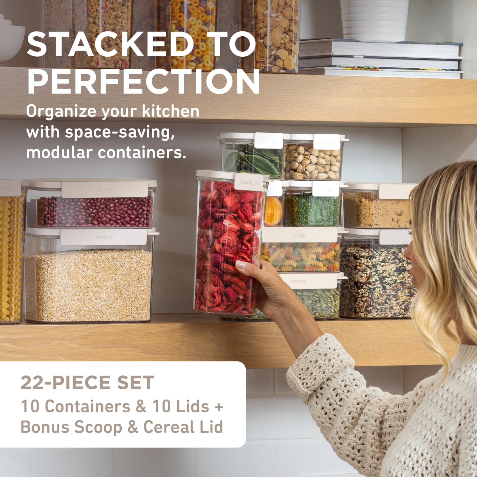 Pantry – 22-Piece Airtight Food Storage Containers, Clear and Stackable Kitch…