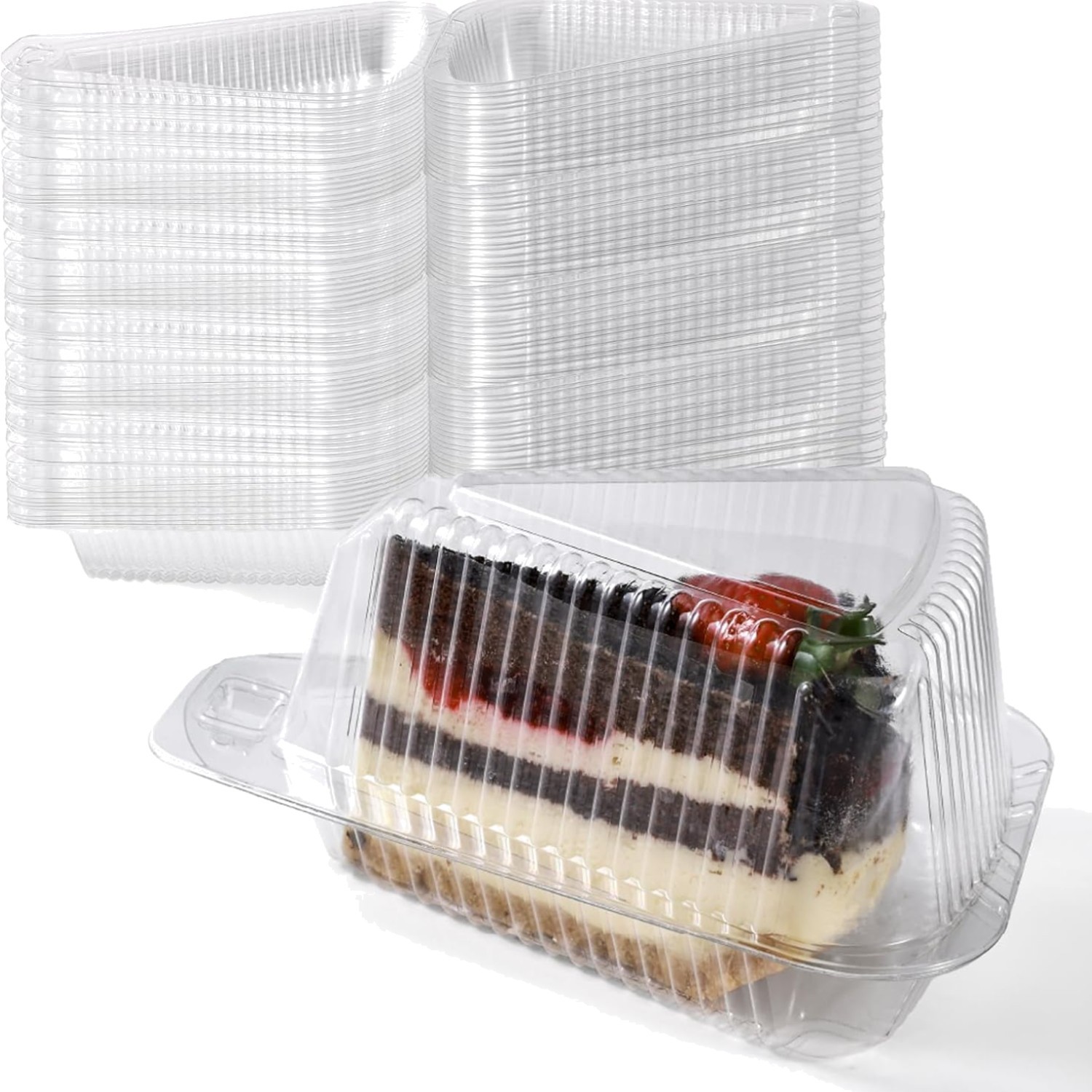 50 Pack Cake Slice Plastic Containers with Lids – Single 5″ Clear Medium Dome…