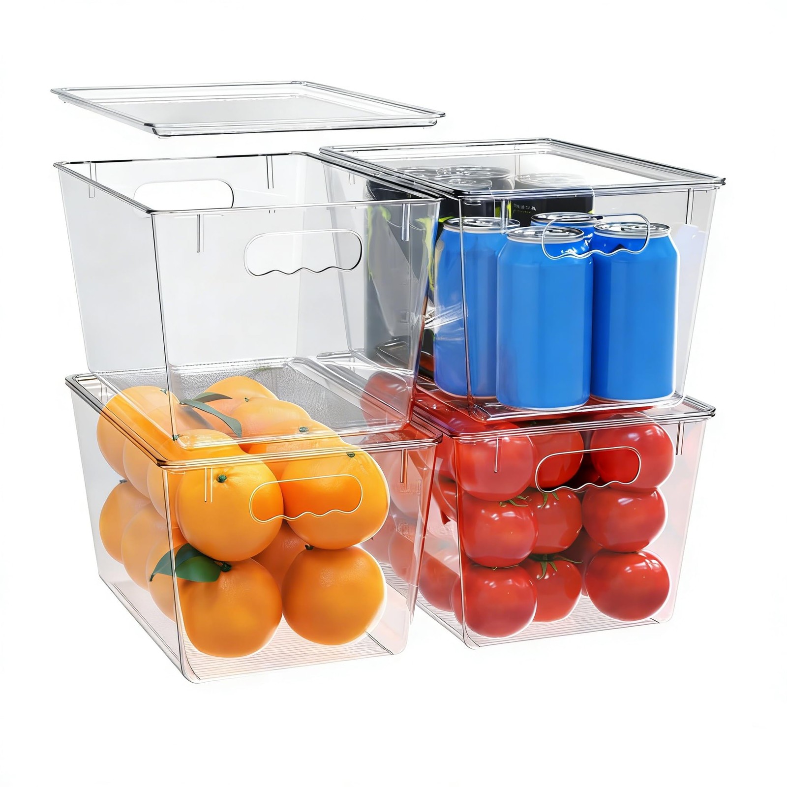 4 Pack Clear Storage Bins with Lids, Stackable Plastic Organizer Bins with Ha…