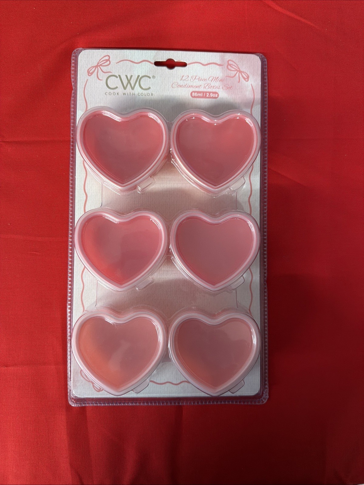 CWC Condiment Containers with Lids- 6 Pk. 2.9 Oz. Pink & Red Hearts