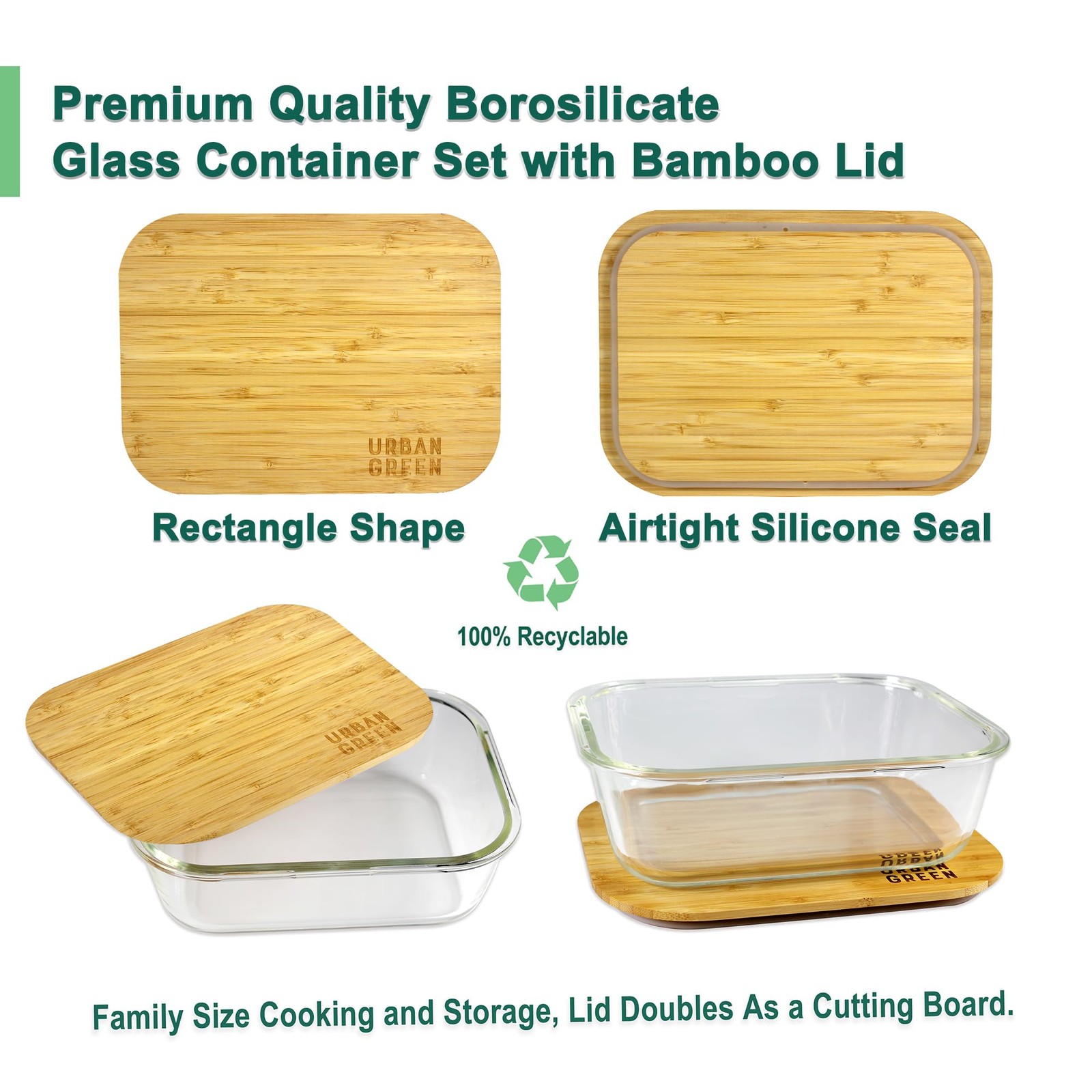 Urban Green Glass Food Storage Containers, XXLarge Size, 76oz/2260ml, 2 Pack …