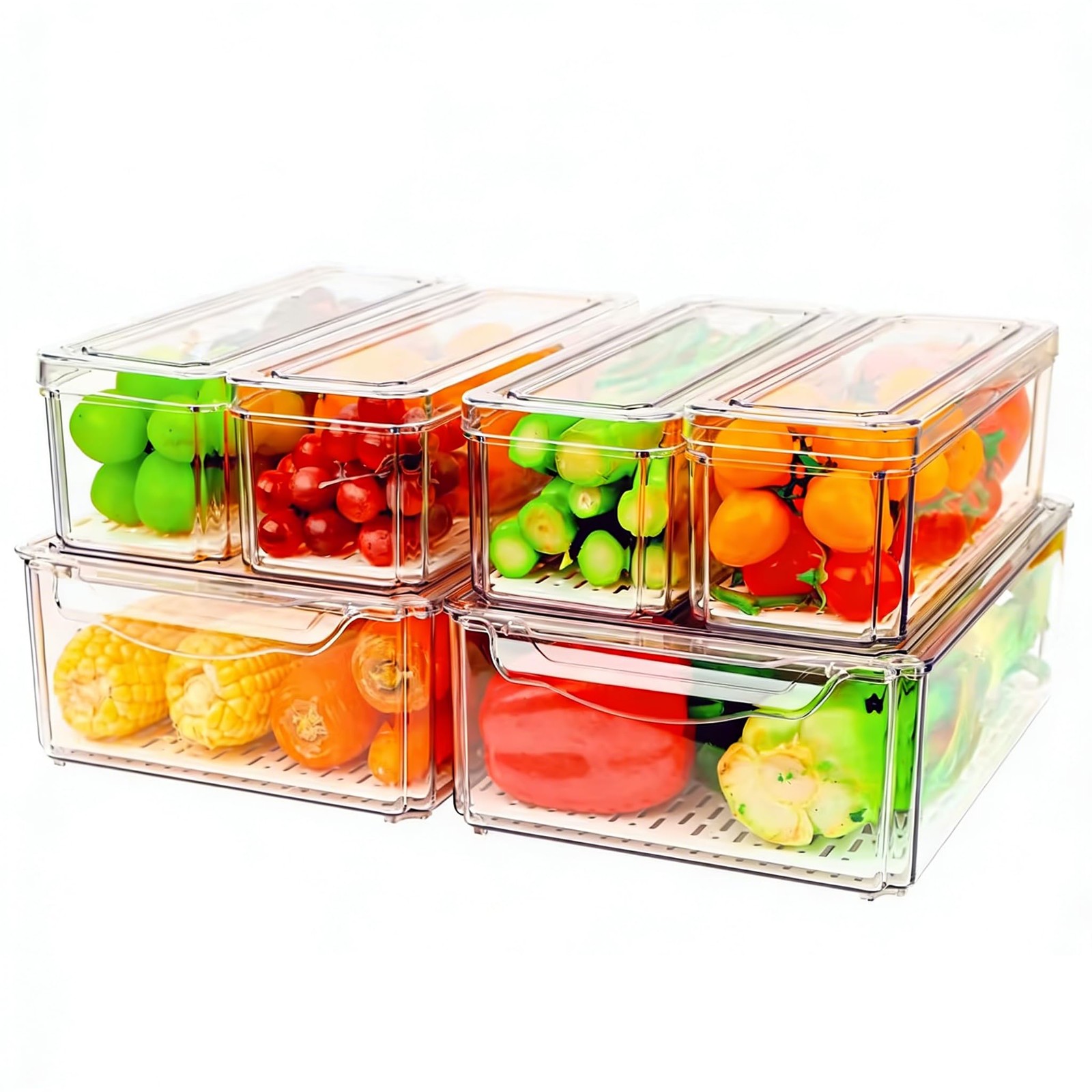 6 Pack Fridge Organizer, Stackable Refrigerator Organizer Bins with Lids, BPA…