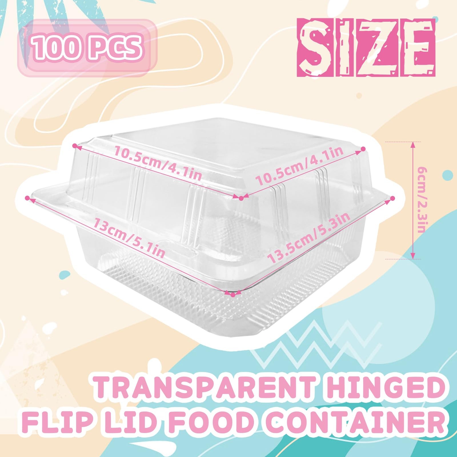 Haawooky 100 Pcs Clear Plastic Square Hinged Food Container,Disposable Cake S…